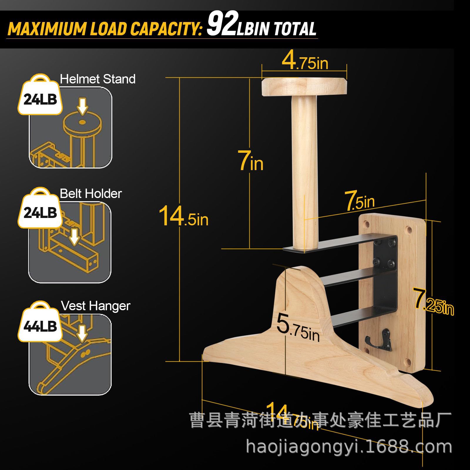 Motorcycle Gear Wall Mount - Rak Penyimpanan Taktis Kayu untuk Luar